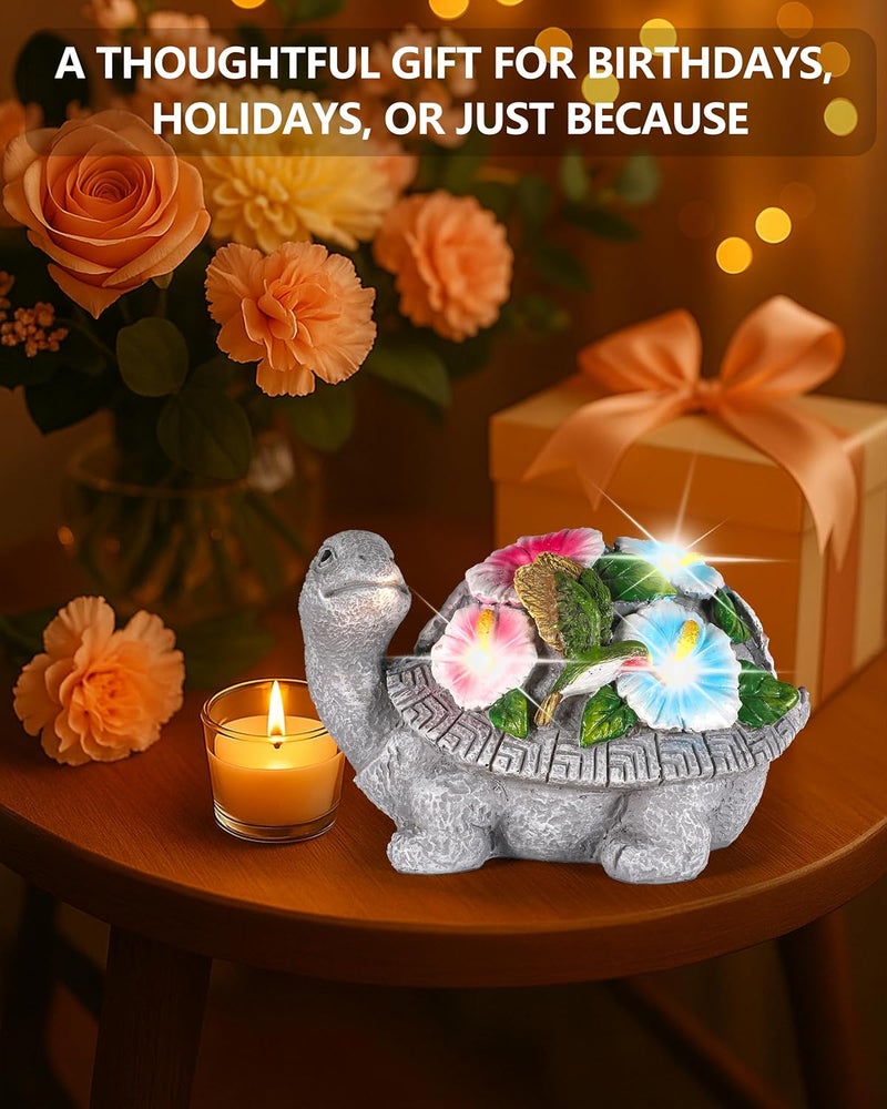 GoGnome Solar Turtle Figurine Lights with Hummingbird Flower 5.5-inch – Garden Statue for Outdoor Yard Decorations, Lawn Ornaments, Balcony Decor – Ideal Gift for All Occasions (Turtle) - Image 4